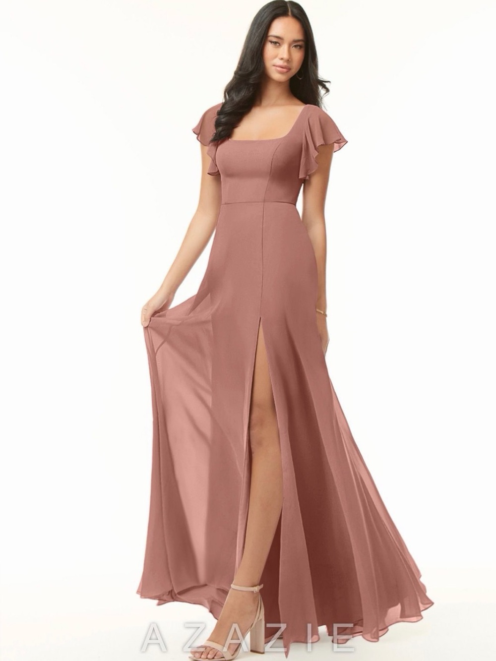AZAZIE Bondi Bridesmaids Dress in Chiffon in Cedar Rose Size A14